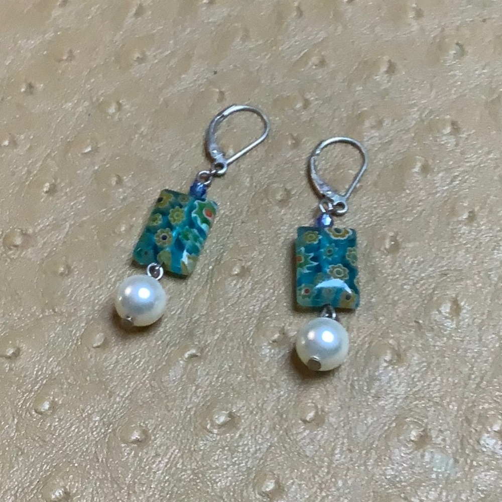 😍Emily Ray Millefiori Shades of Blue Earrings😍 Free W/ Necklace